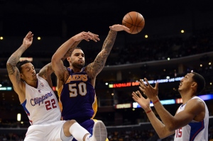 #50 C Robert Sacre has been getting the start in place of injured Pau Gasol and Dwight Howard. Photo: Harry How/Getty Images
